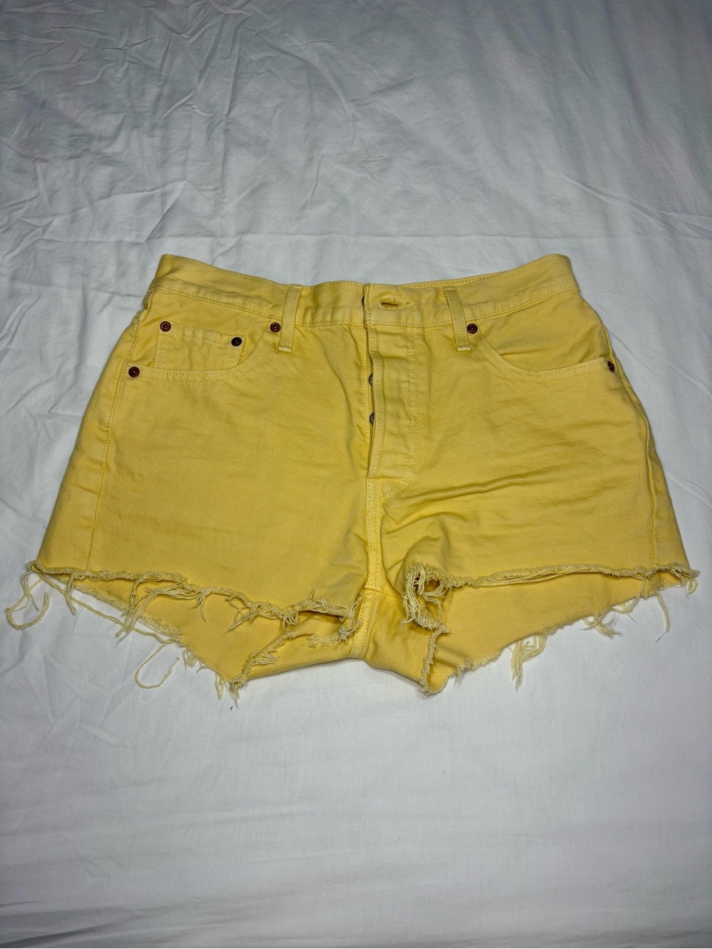 Levi's Yellow Distressed High-Rise Denim Shorts